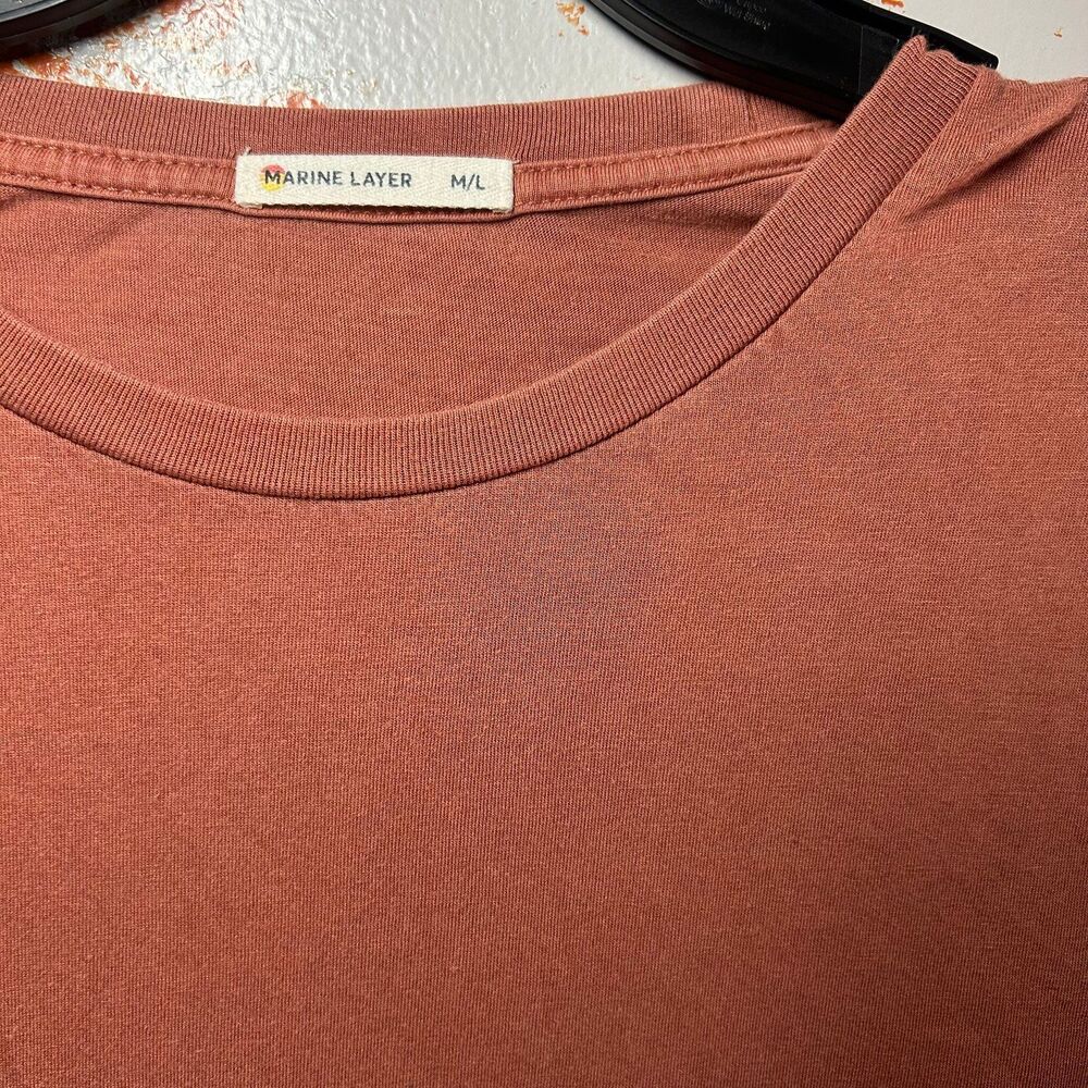 Marine Layer Relaxed Hemp Cotton Shirt Mens Marge M/L Burnt Coral Crewneck Tee - Picture 2 of 4